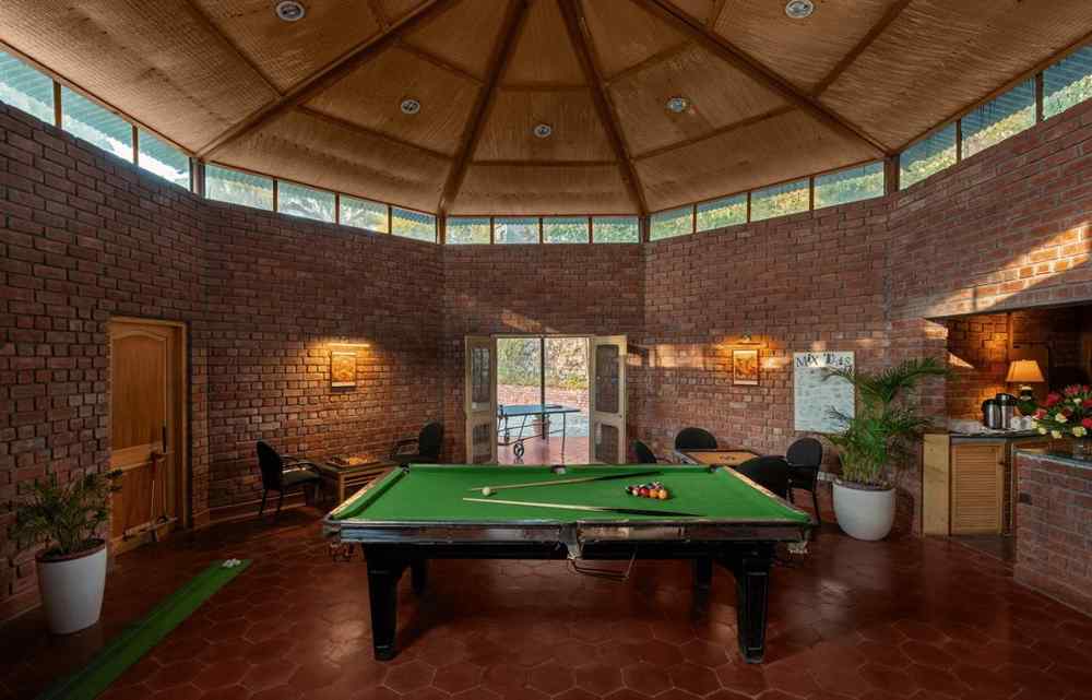 Recreational Area with a snooker table at Baikuth resort, kasauli. 